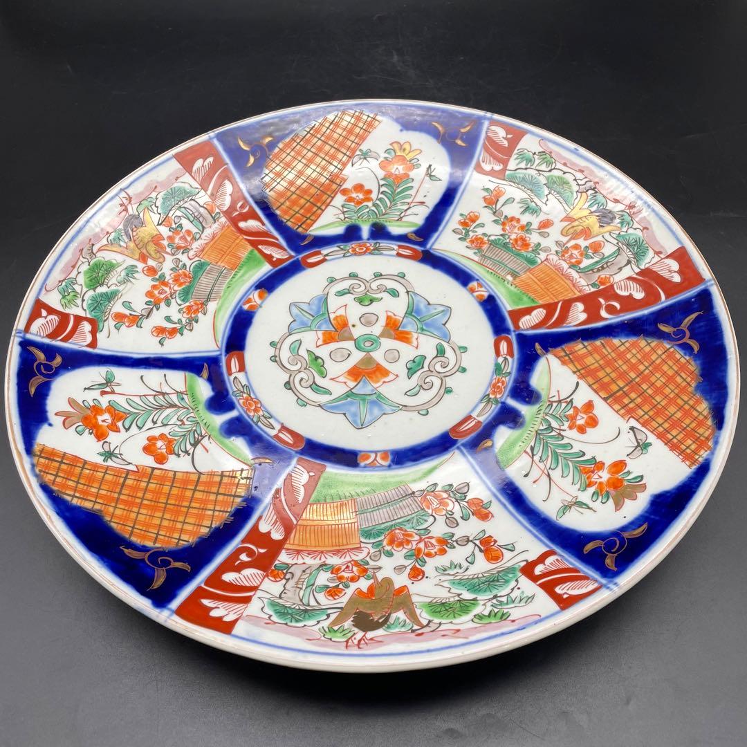 伊万里・有田焼　明治時代　色絵大皿　金彩　飾り皿　40cm