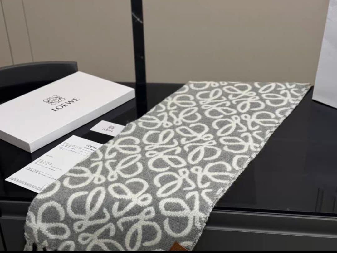 LOEWE ロエベ アナグラム マフラー グレー 180×30cm