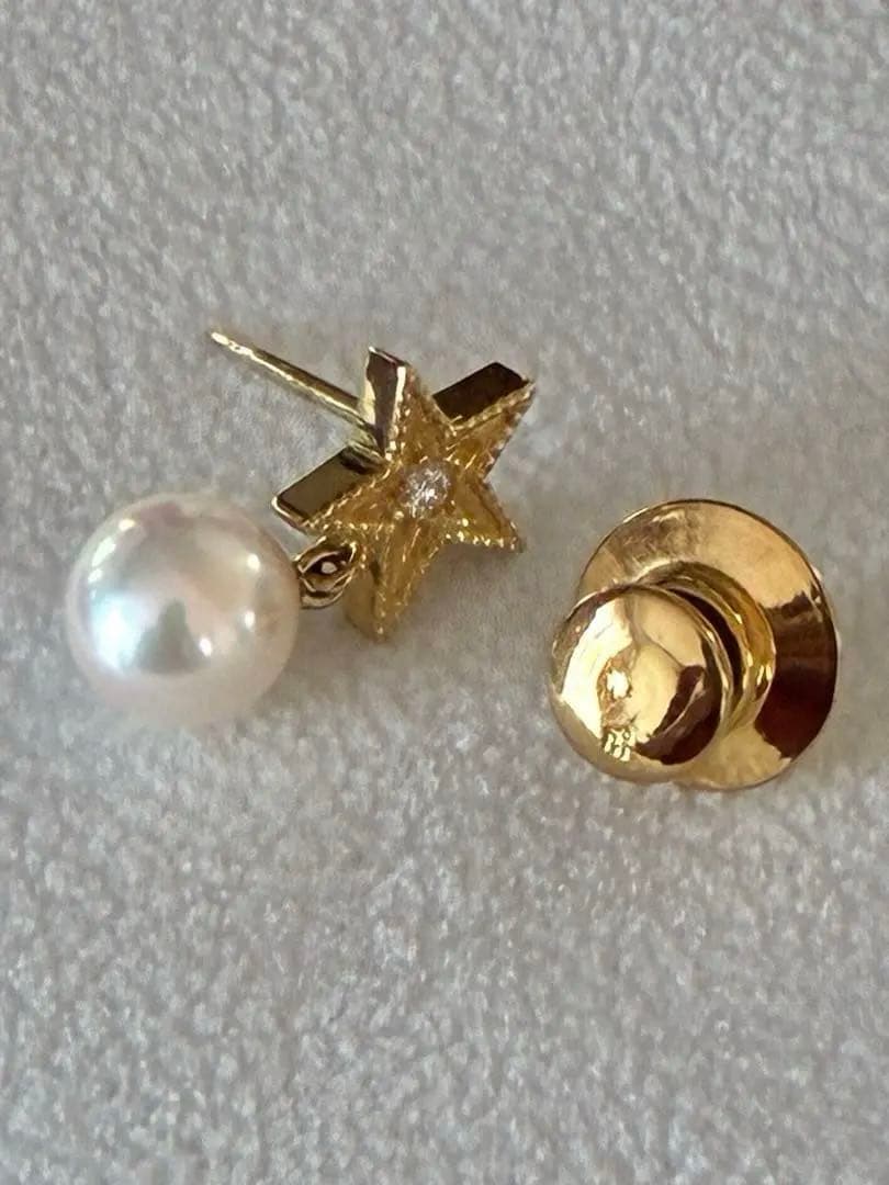 年末セール☆パール綺麗♡【美品】ミキモト K18 あこや　ダイヤモンド 星　ピン