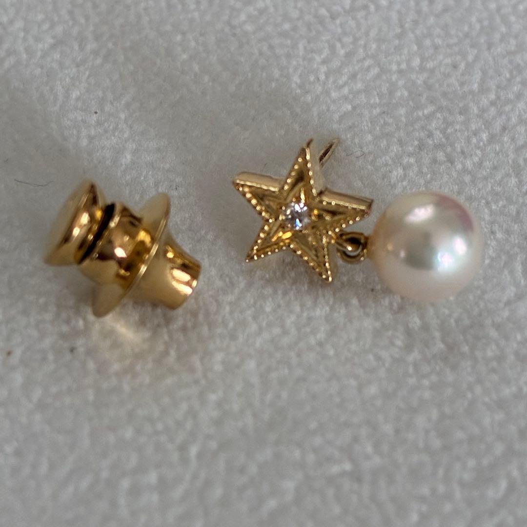 年末セール☆パール綺麗♡【美品】ミキモト K18 あこや　ダイヤモンド 星　ピン