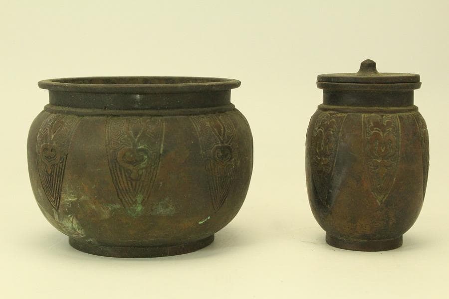 古銅 宣徳年製 香炉 火入 揃 二件(A630)