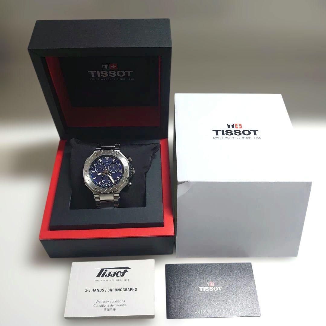 極美品TISSOTティソ T-レース T141417B　ブルー　クォーツ