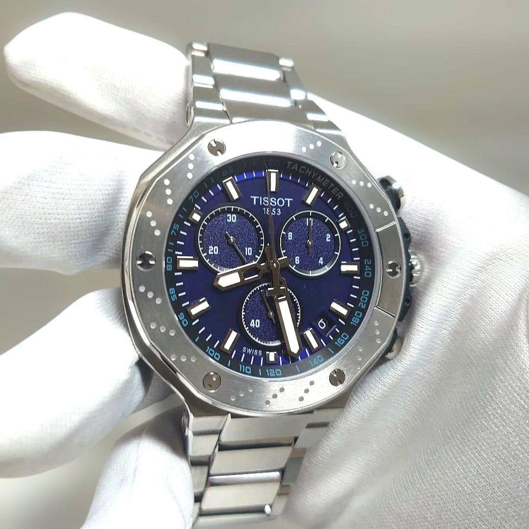 極美品TISSOTティソ T-レース T141417B　ブルー　クォーツ