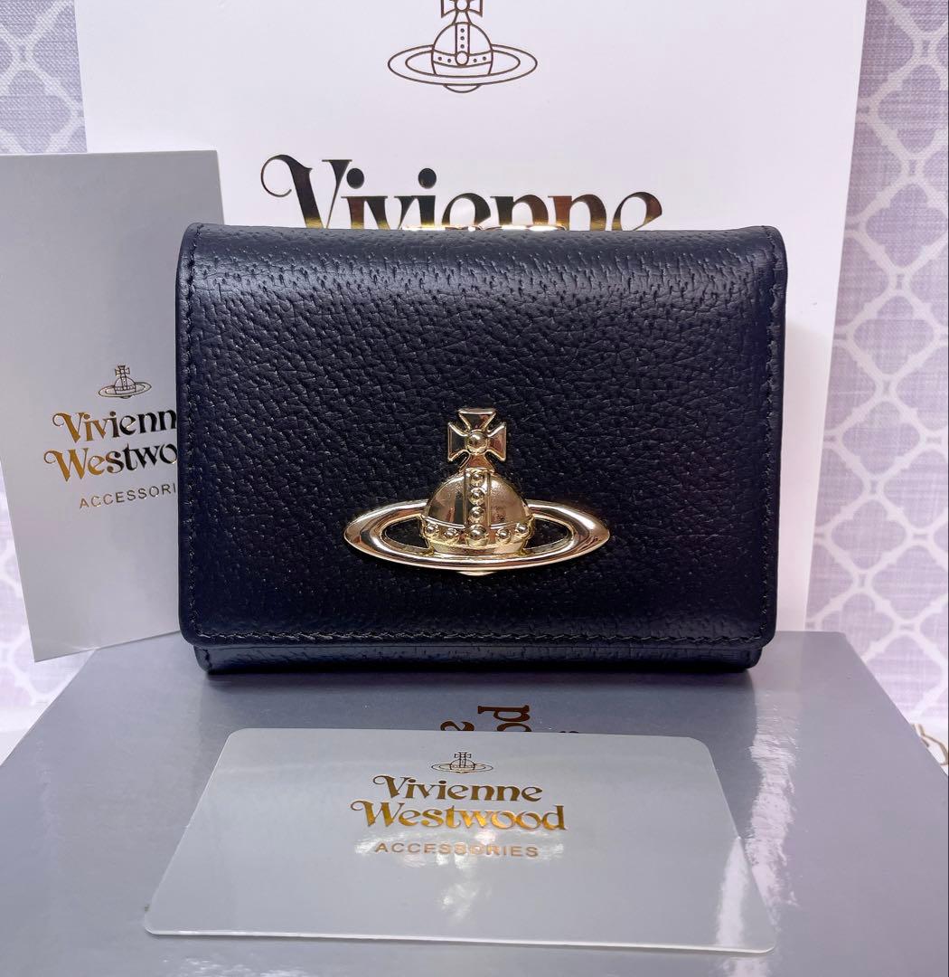 【最新☆新品】ヴィヴィアン・ウエストウッド　三つ折り財布 黒 ゴールド