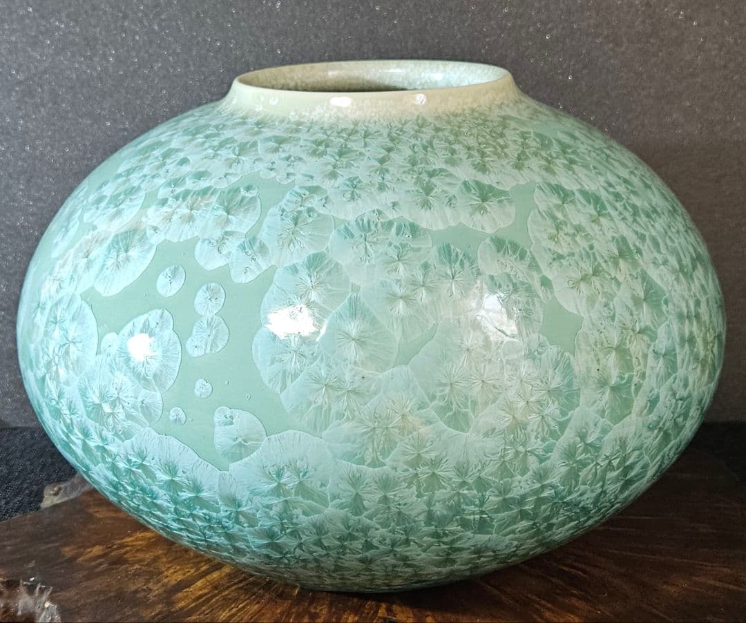 京焼　五雲窯　三代五雲　前田喜代範 作 輝映 結晶釉 花生花入　花瓶　オブジェ