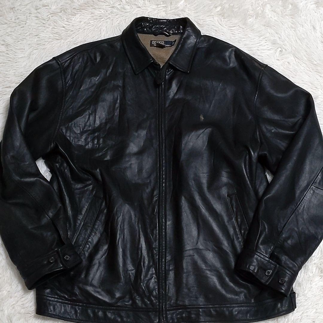 【希少】90s ラルフローレン 刺繍 羊革 襟付き ラムレザージャケット