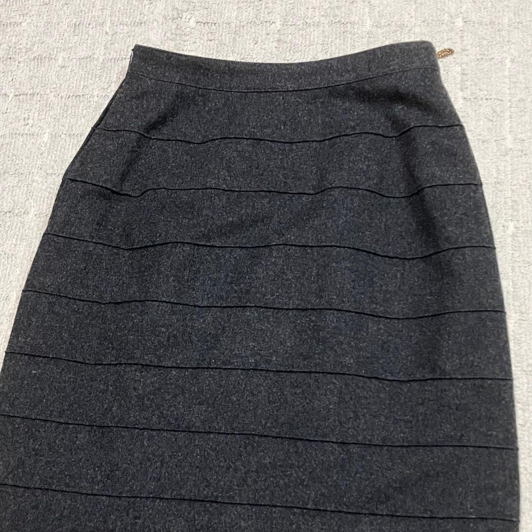 エルメス［カシミヤ混］ロングスカート　馬車　ファソネ　ミディ丈　馬車　レザー