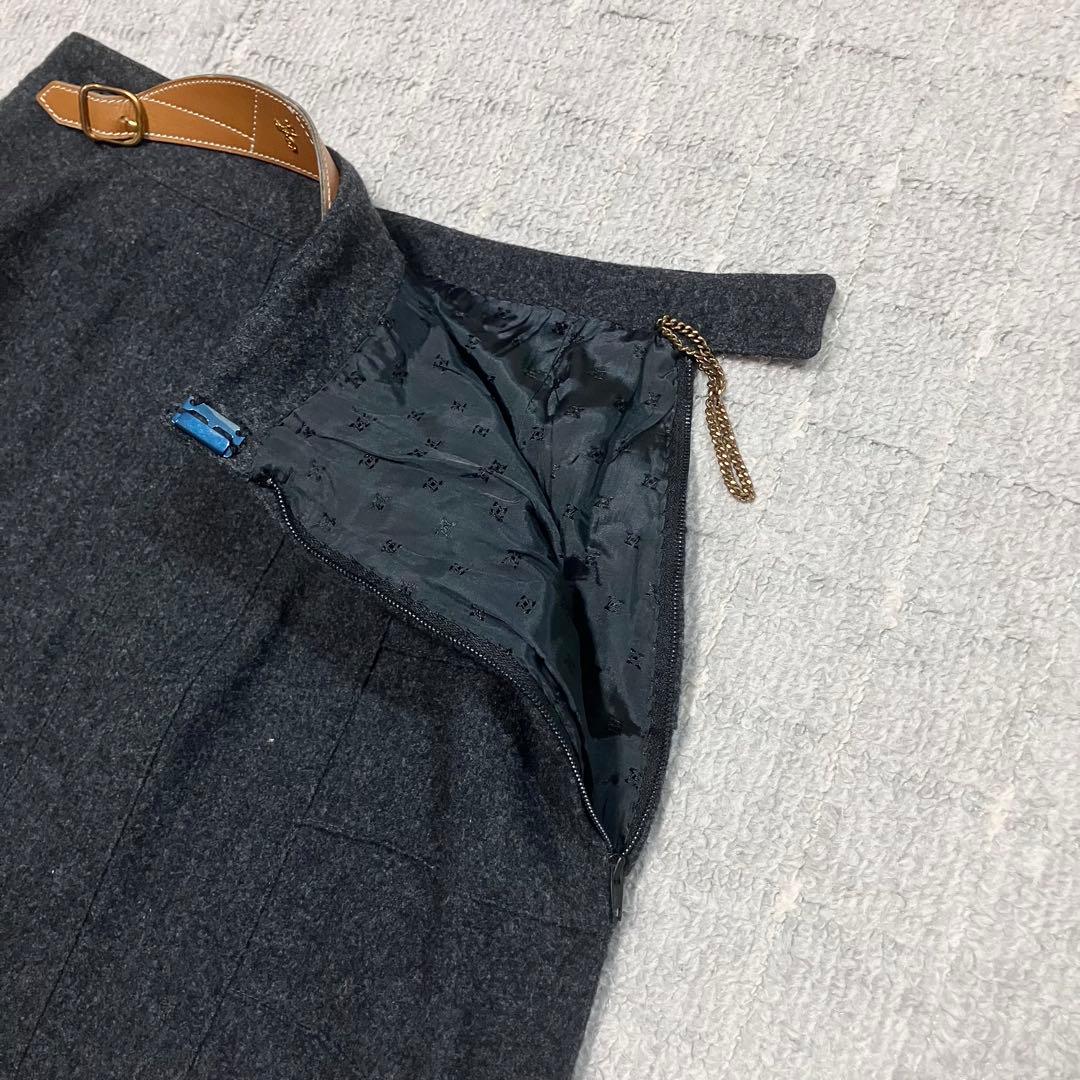 エルメス［カシミヤ混］ロングスカート　馬車　ファソネ　ミディ丈　馬車　レザー