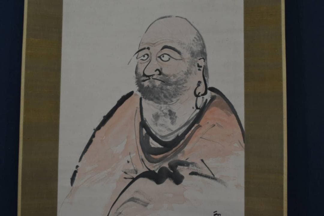 【真作】泰金石/達磨画賛/ダルマ画賛/掛軸☆宝船☆AA-946