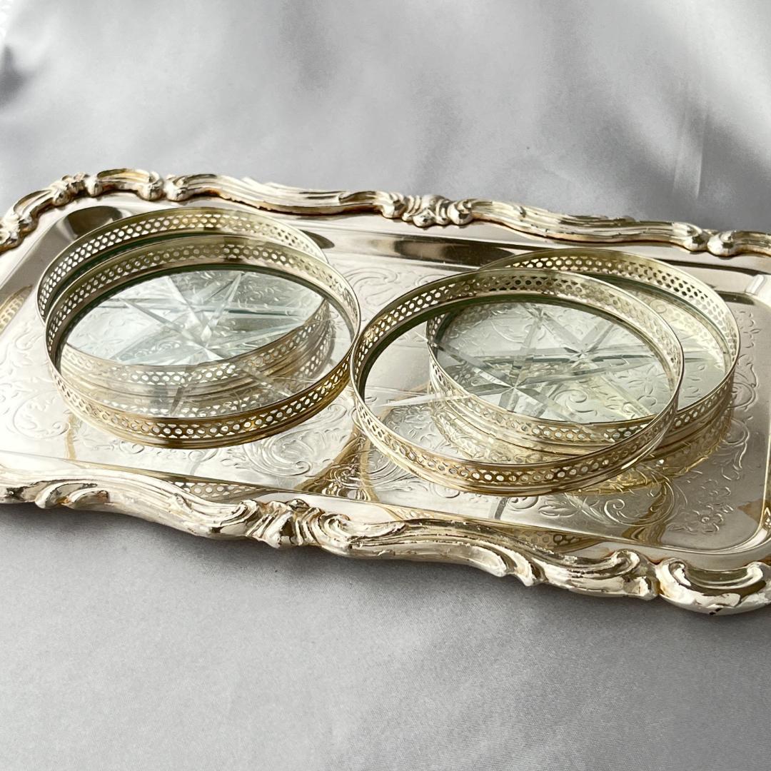 【Webster】【純銀 / ガラス】ワイングラスコースター 4枚 スターリング