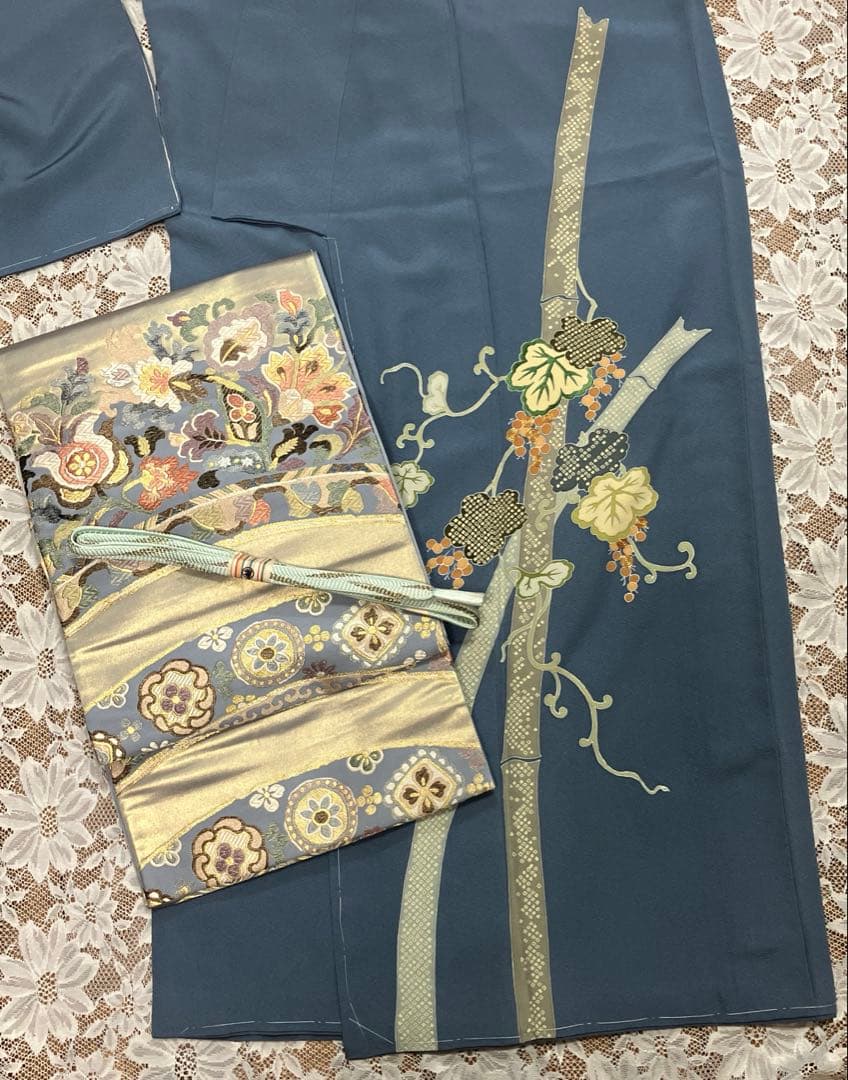 ３点！訪問着&コプト三彩花袋帯&新品三越帯締め クリーニング済み