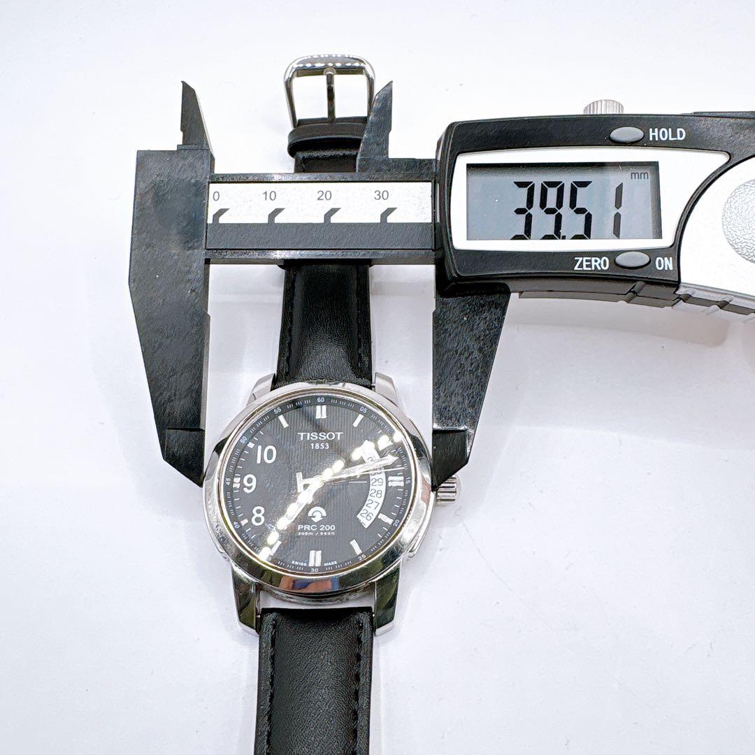 稼働品 TISSOT PRC200 ブラック デイト メンズ 腕時計 革ベルト