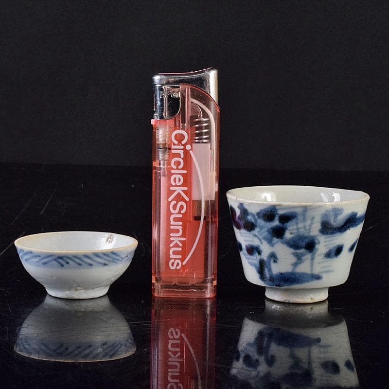 中国　青花山水文　粉彩花文など　盃　12客まとめて　M　R8128