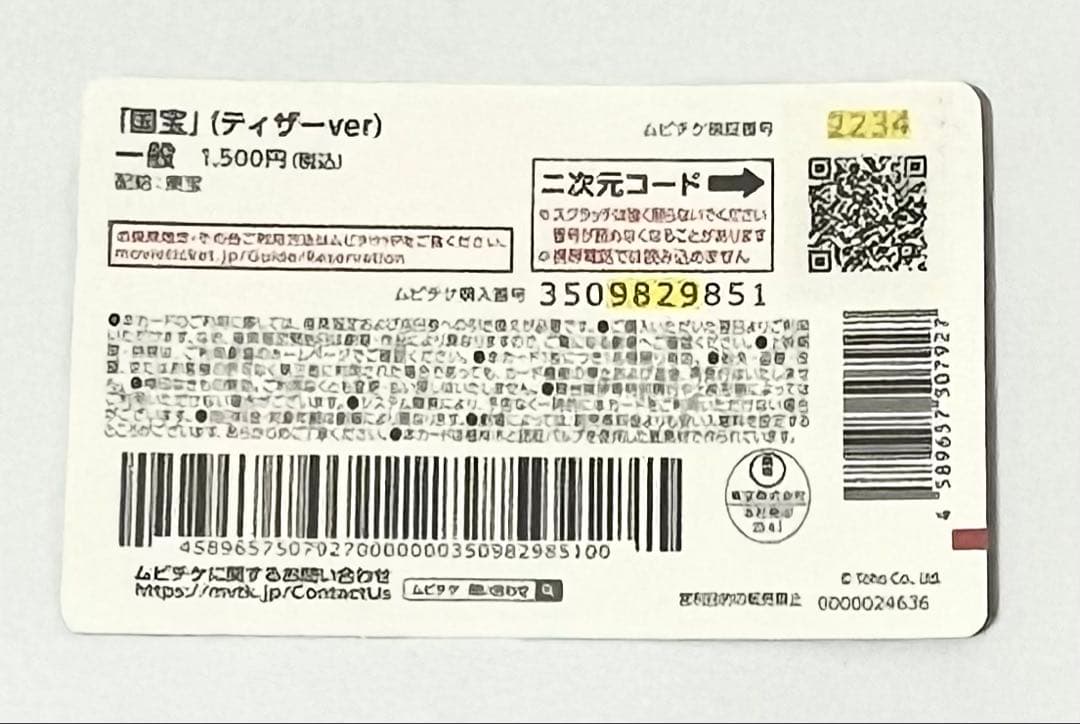 吉沢亮　国宝　ブックレット　ビジュアルカード　ムビチケ