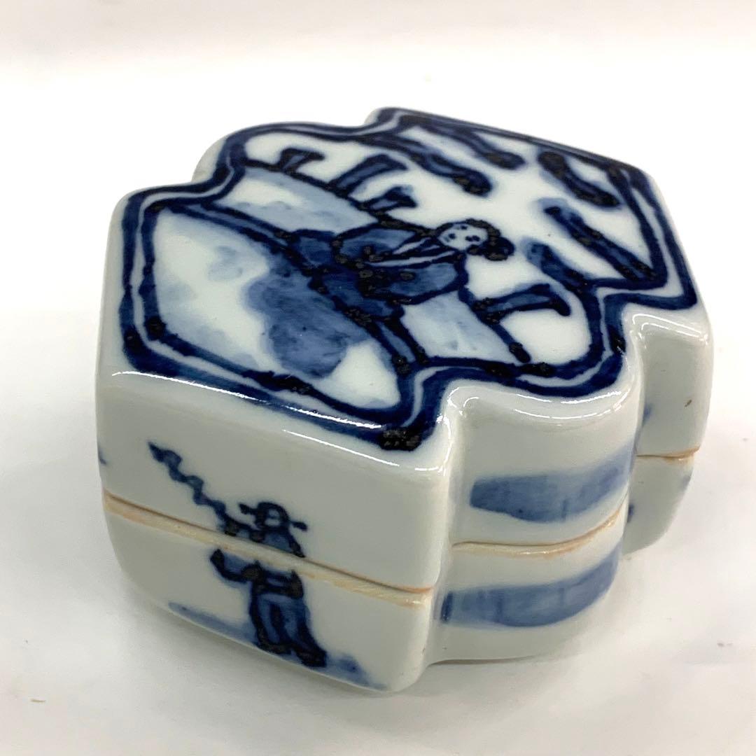 【香合　染付　松皮菱】平安桃山窯