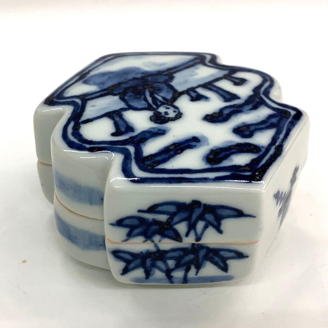 【香合　染付　松皮菱】平安桃山窯