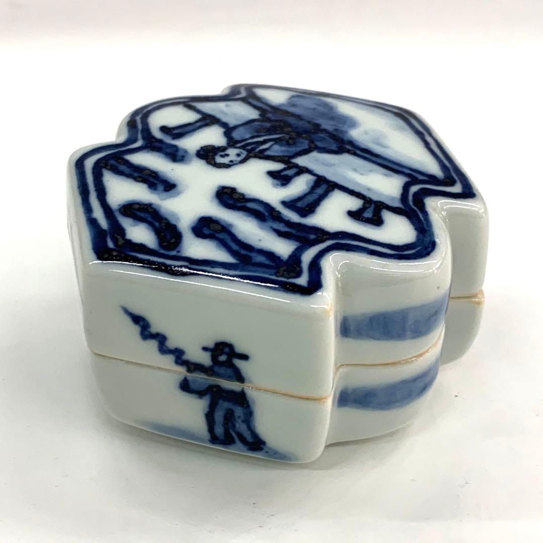 【香合　染付　松皮菱】平安桃山窯