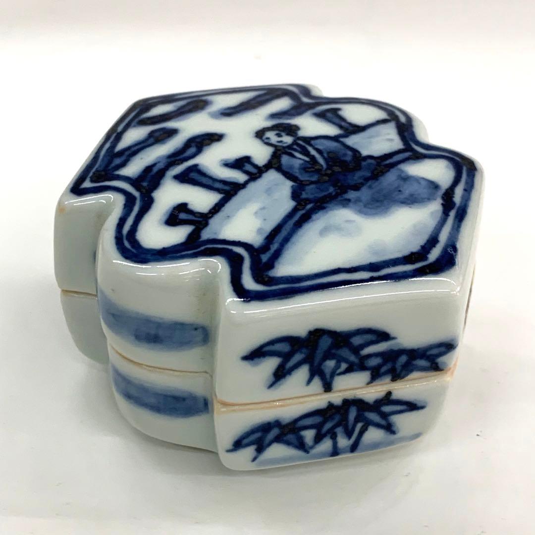 【香合　染付　松皮菱】平安桃山窯