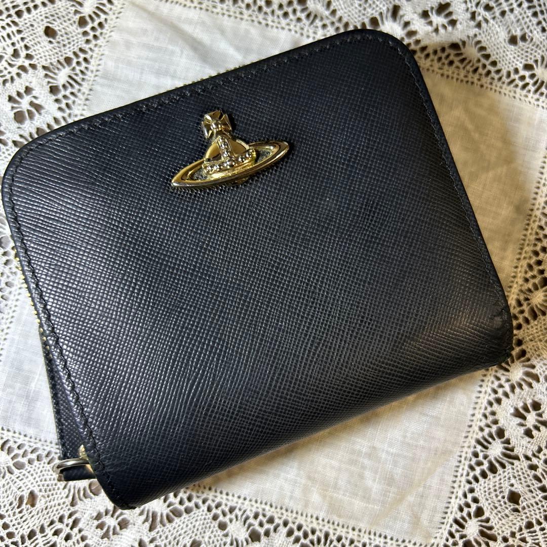 ヴィヴィアンウエストウッド オーブ 二つ折り ラウンドファスナー 財布 ブラック