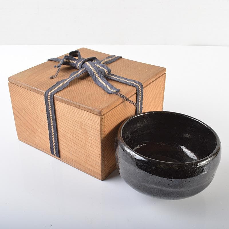 茶道具　楽吉左衛門　黒楽平茶碗　時代箱　V　R6274