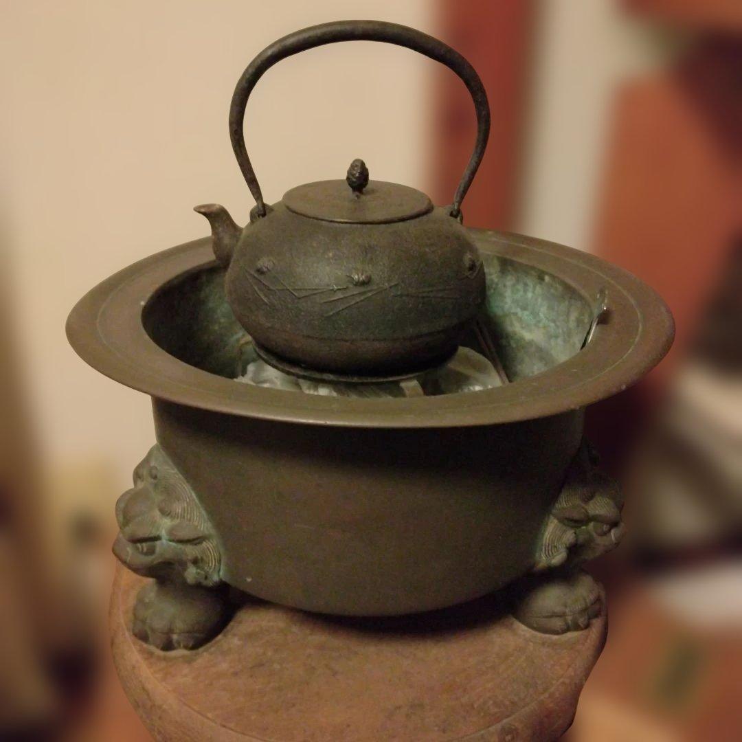 古美術　古銅造　獣足 唐獅子　火鉢