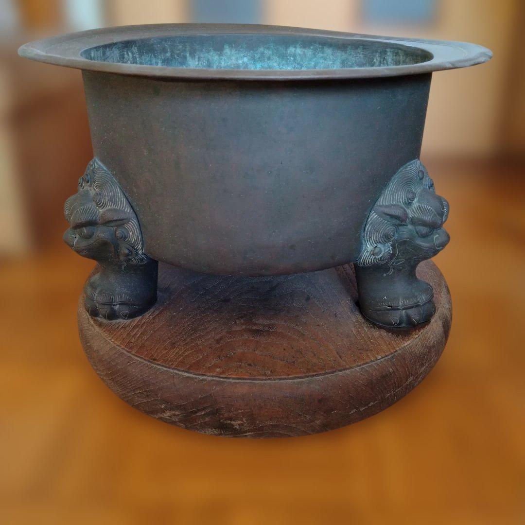 古美術　古銅造　獣足 唐獅子　火鉢