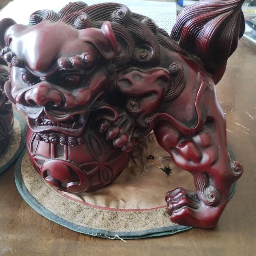 レトロ沖縄　シーサー置物　二体セットと鳥柄シート