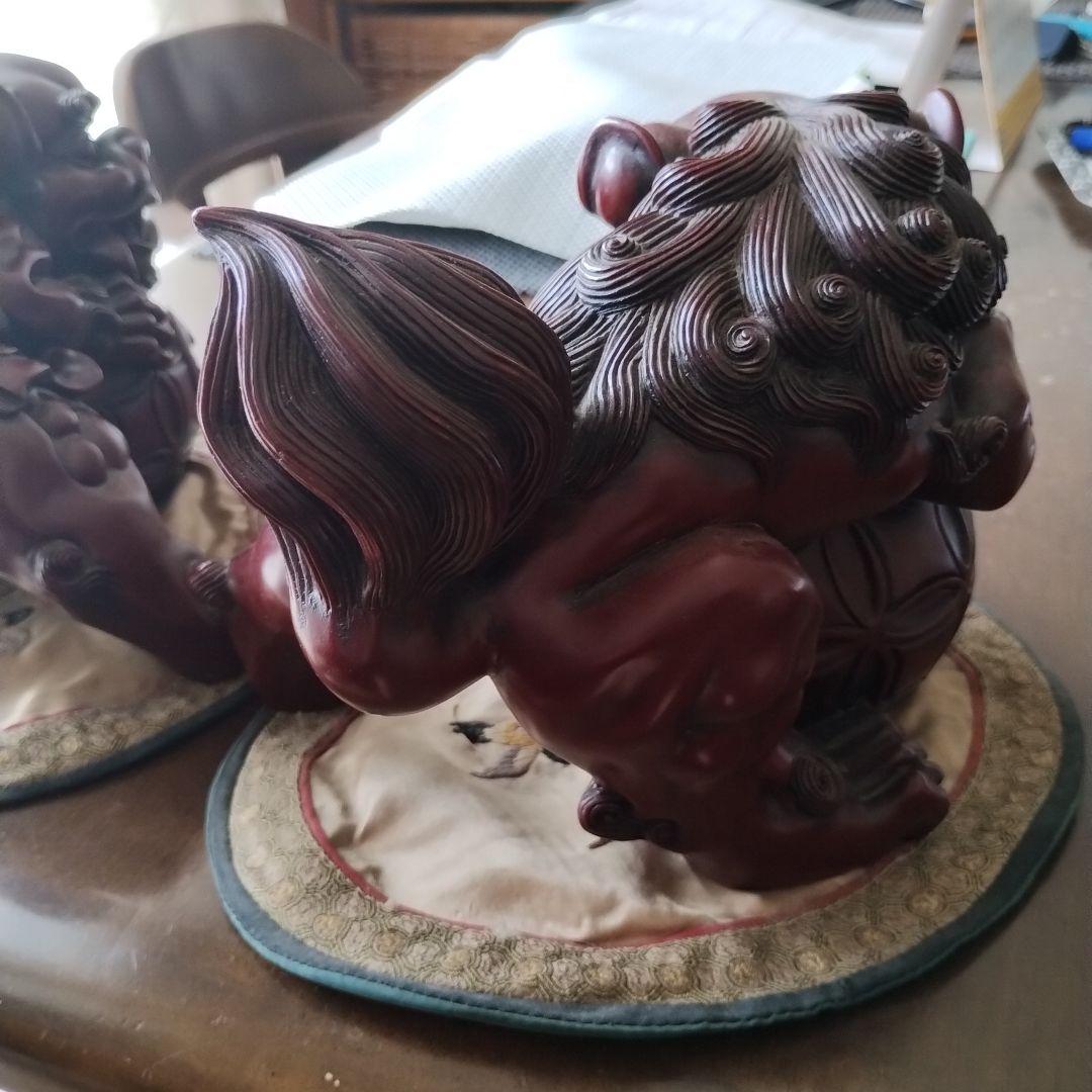 レトロ沖縄　シーサー置物　二体セットと鳥柄シート