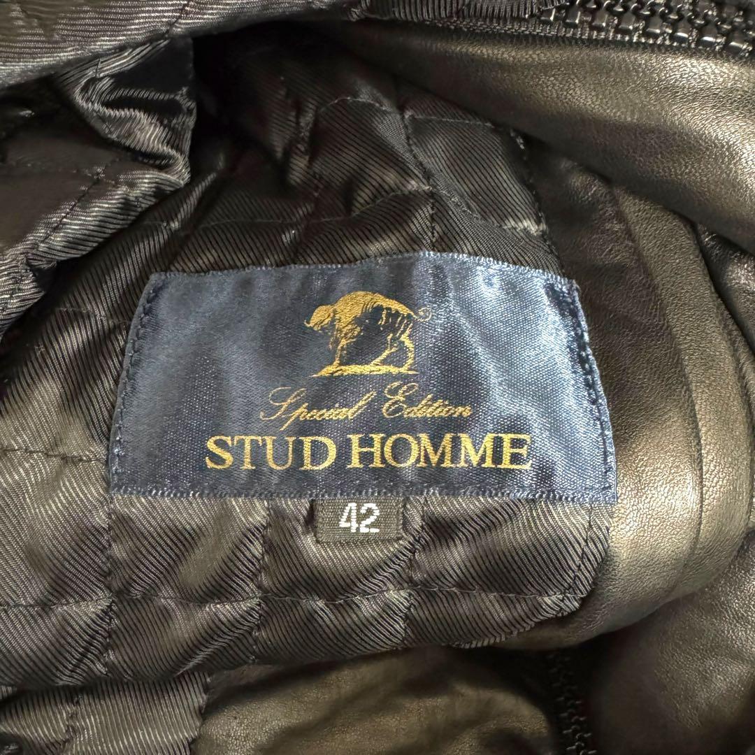 スタッドオム レザージャケット ライダース 4ポケット ジップアップ《i557