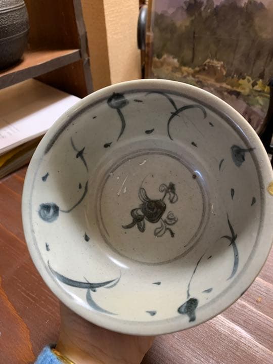 中国古陶磁器　古玩　明代　青花　染付　草花文様　碗