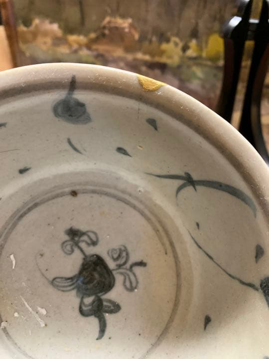 中国古陶磁器　古玩　明代　青花　染付　草花文様　碗