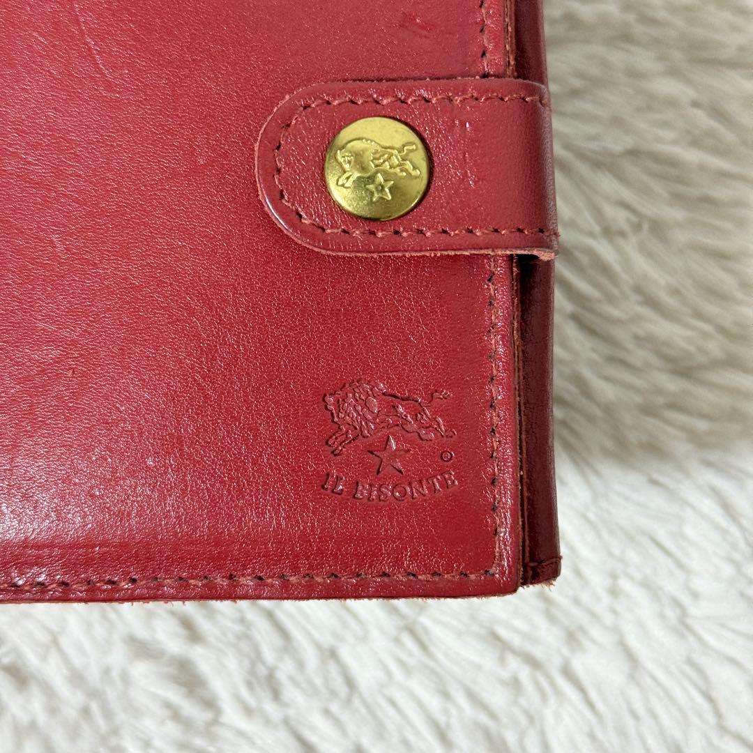 極美品✨IL BISONTE イルビゾンテ　レザー　二つ折り財布　レッド