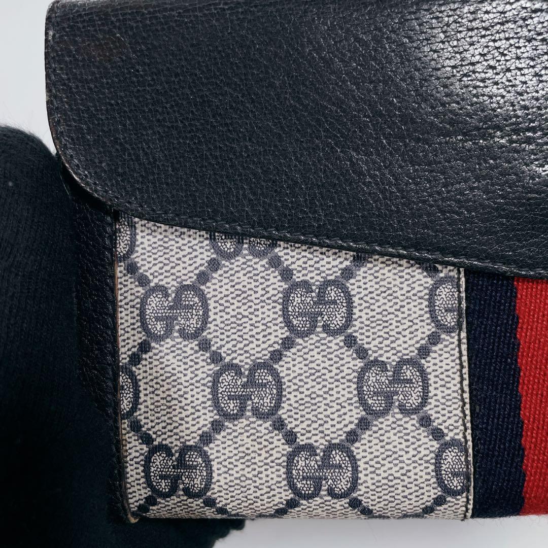 GUCCI　オールドグッチ　シェリーライン　GG柄　PVC　レザー　三つ折り財布