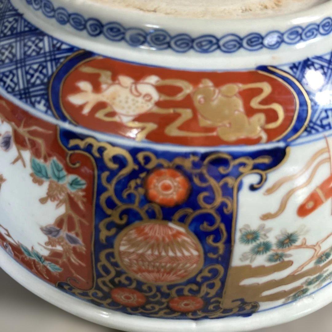 【古伊万里文】古伊万里の伝統　古伊万里文　極錦三方割鶴亀松梅鳳凰見込文　大深鉢