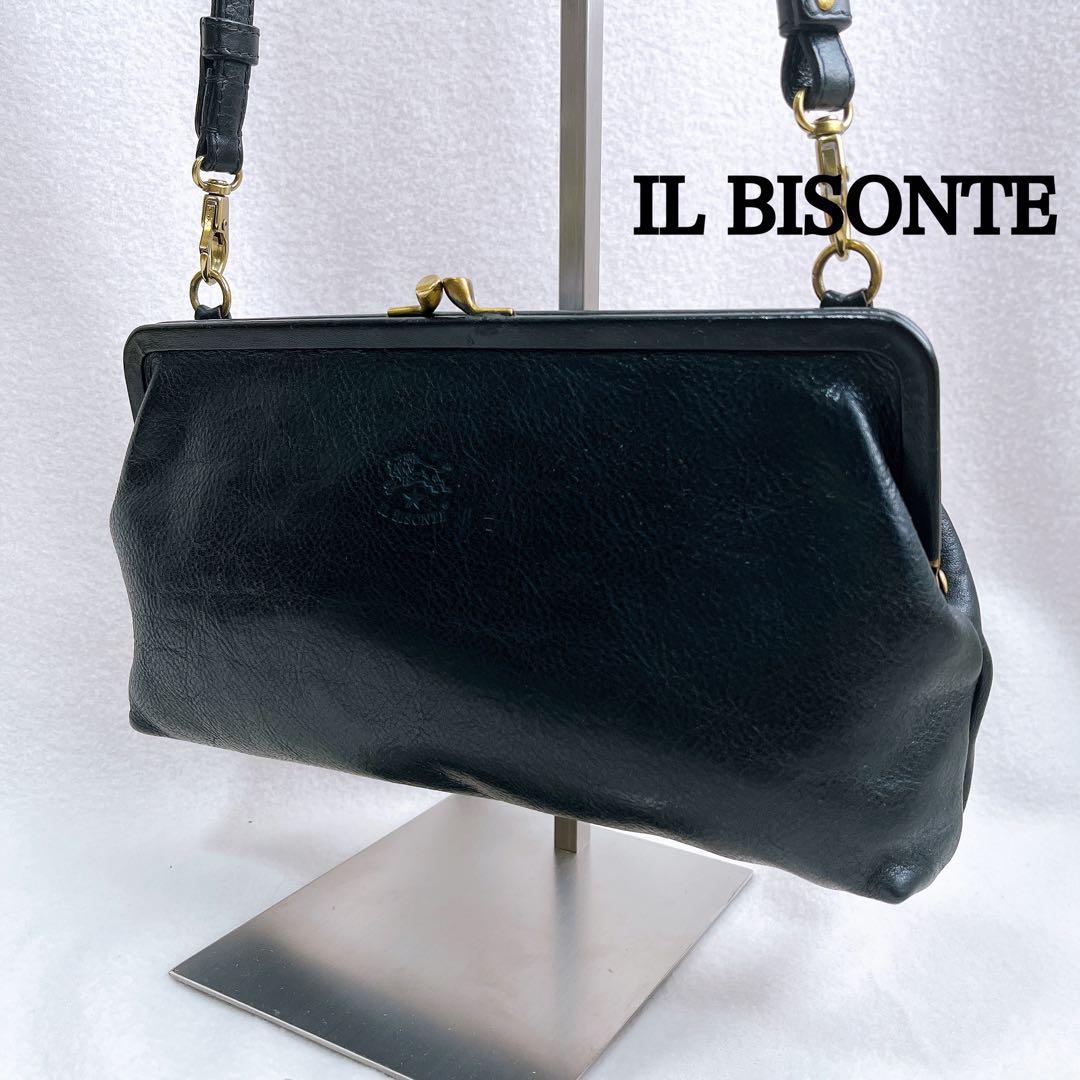 林檎　イルビゾンテ 黒 レザー クラッチバッグ がま口 ショルダー