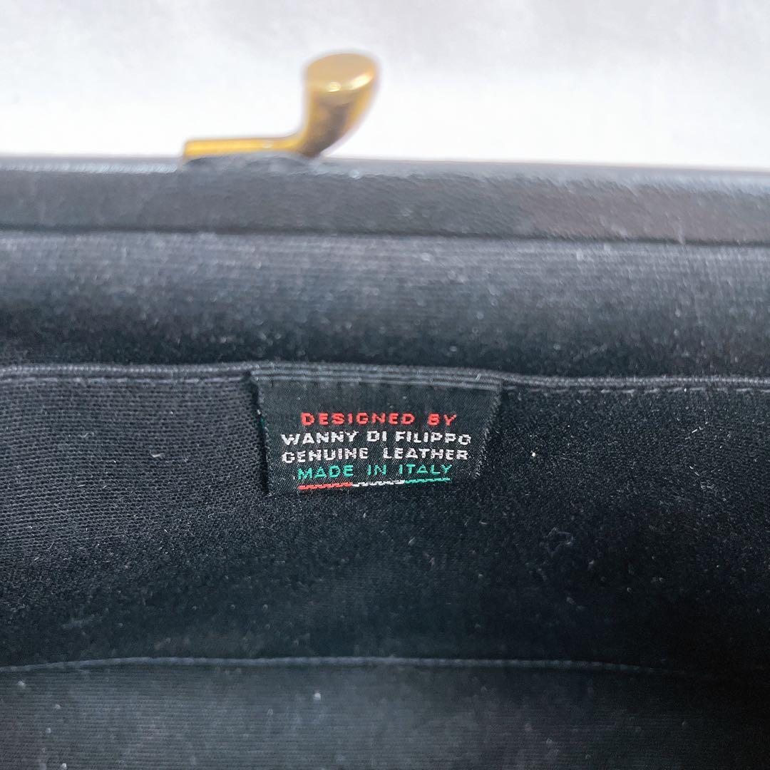 林檎　イルビゾンテ 黒 レザー クラッチバッグ がま口 ショルダー