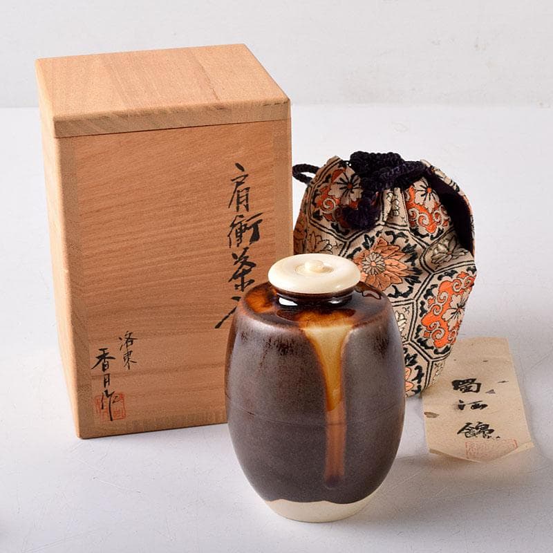 茶道具　洛東香月作　肩衛茶入　蜀江錦仕覆付　共箱　V　7584