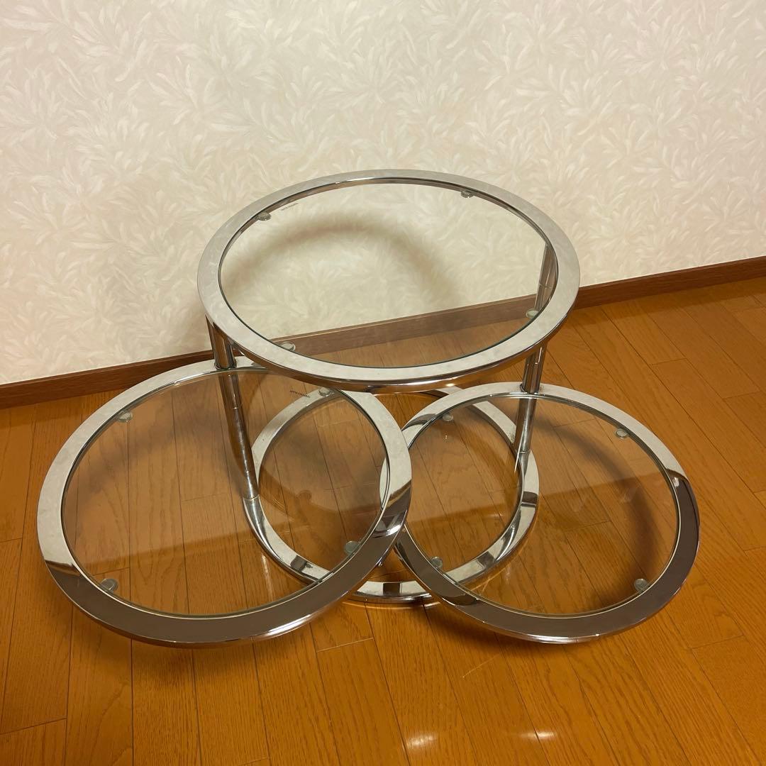 ミッドセンチュリー 丸型 ラウンドテーブル ヴィンテージ 強化ガラス 4段