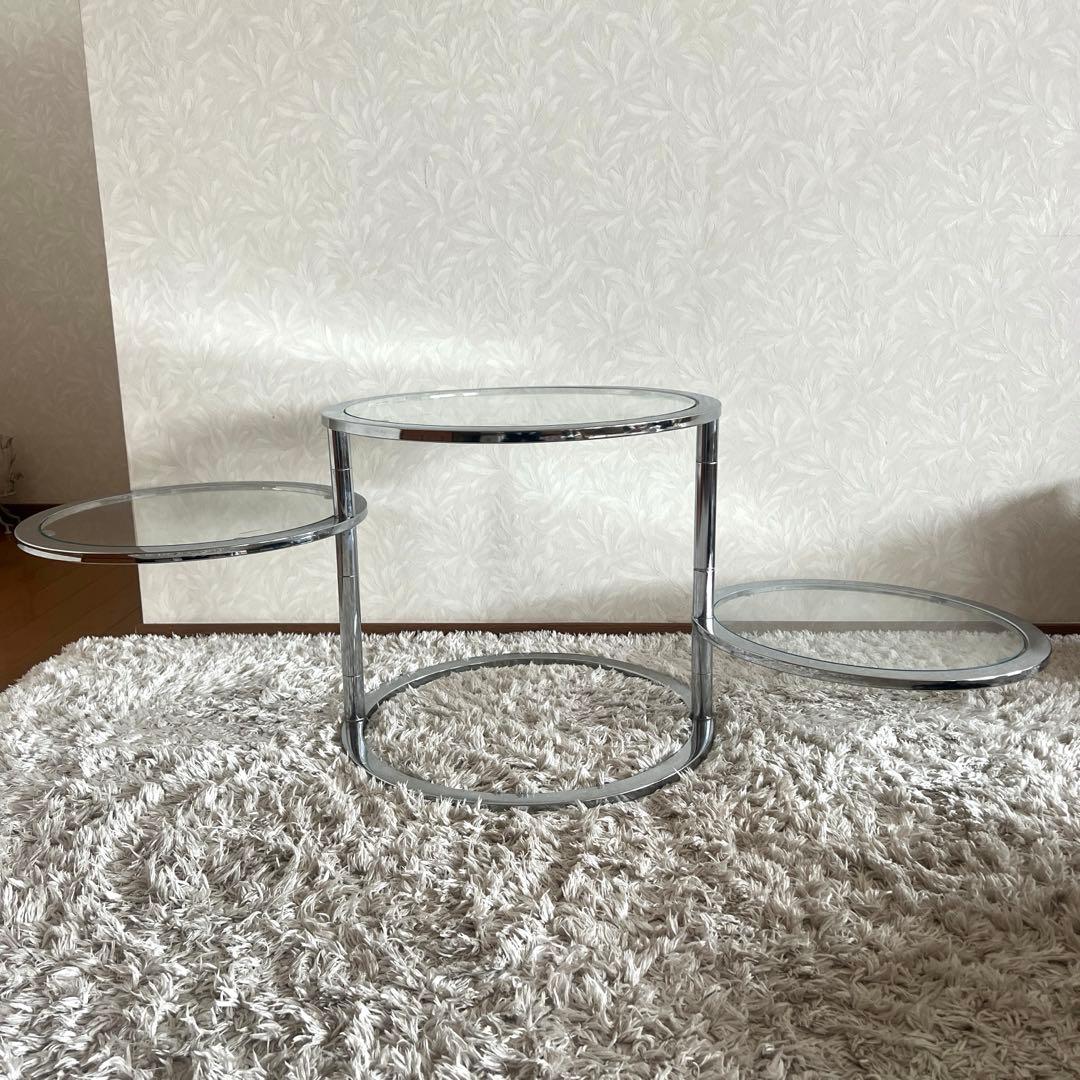 ミッドセンチュリー 丸型 ラウンドテーブル ヴィンテージ 強化ガラス 4段