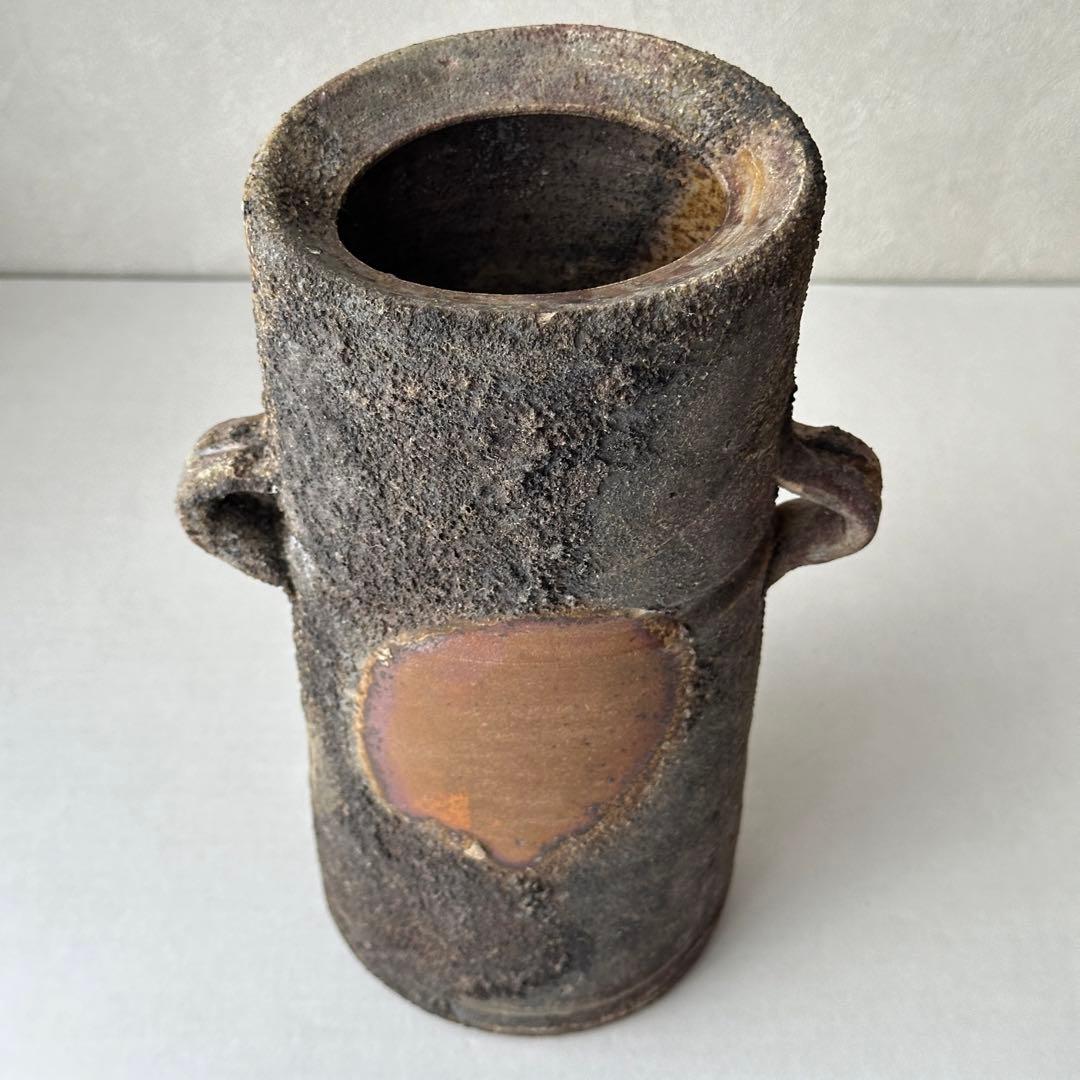 松井與之 備前 花器 二度焼き 花入 共箱