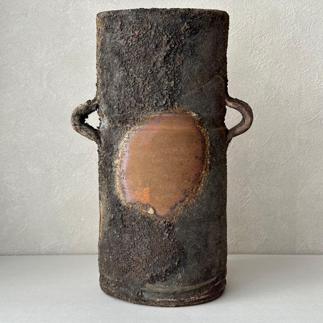 松井與之 備前 花器 二度焼き 花入 共箱