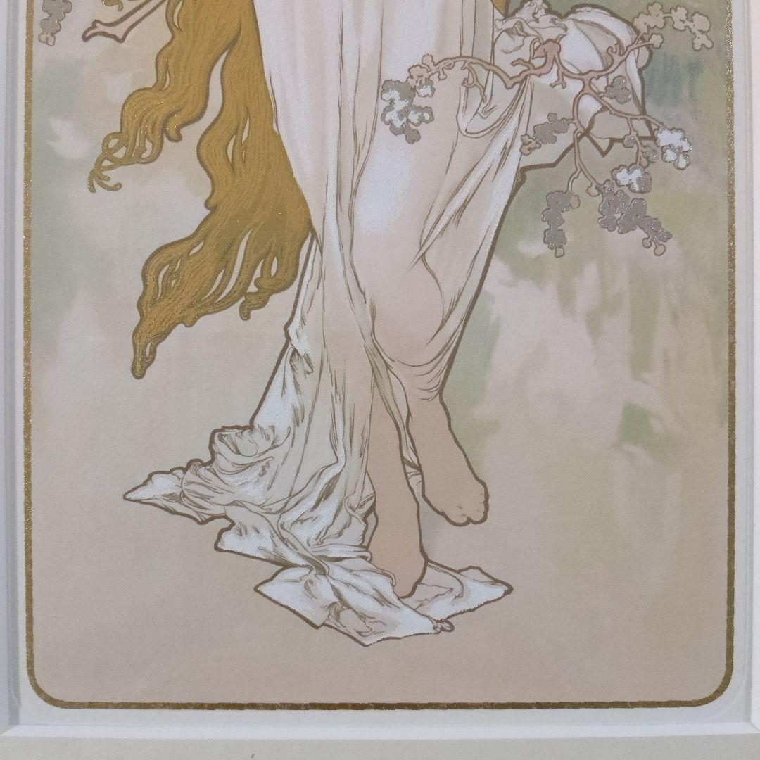 新品アルフォンス・ミュシャ　リトグラフ『四季シリーズ春』、エンボスマーク入、共箱