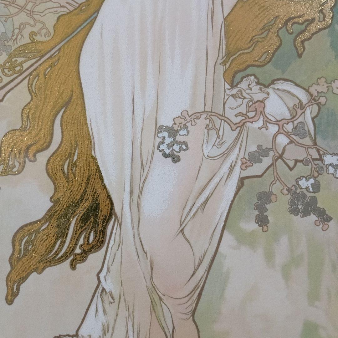 新品アルフォンス・ミュシャ　リトグラフ『四季シリーズ春』、エンボスマーク入、共箱