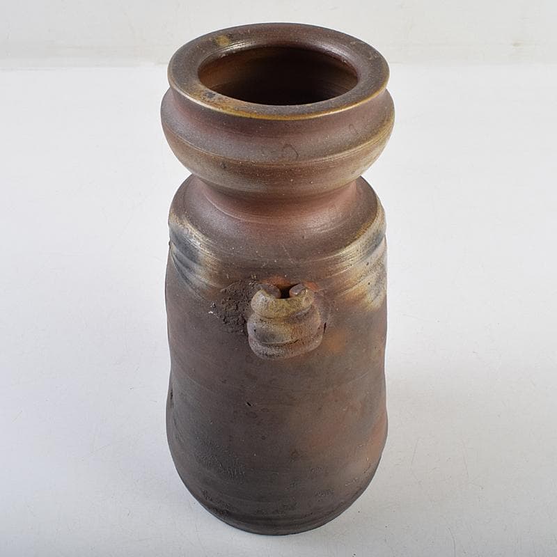 備前焼　金重窯　金重陶弘造　耳付花入　堀内宗完(兼中斎)極め箱　M　R9453