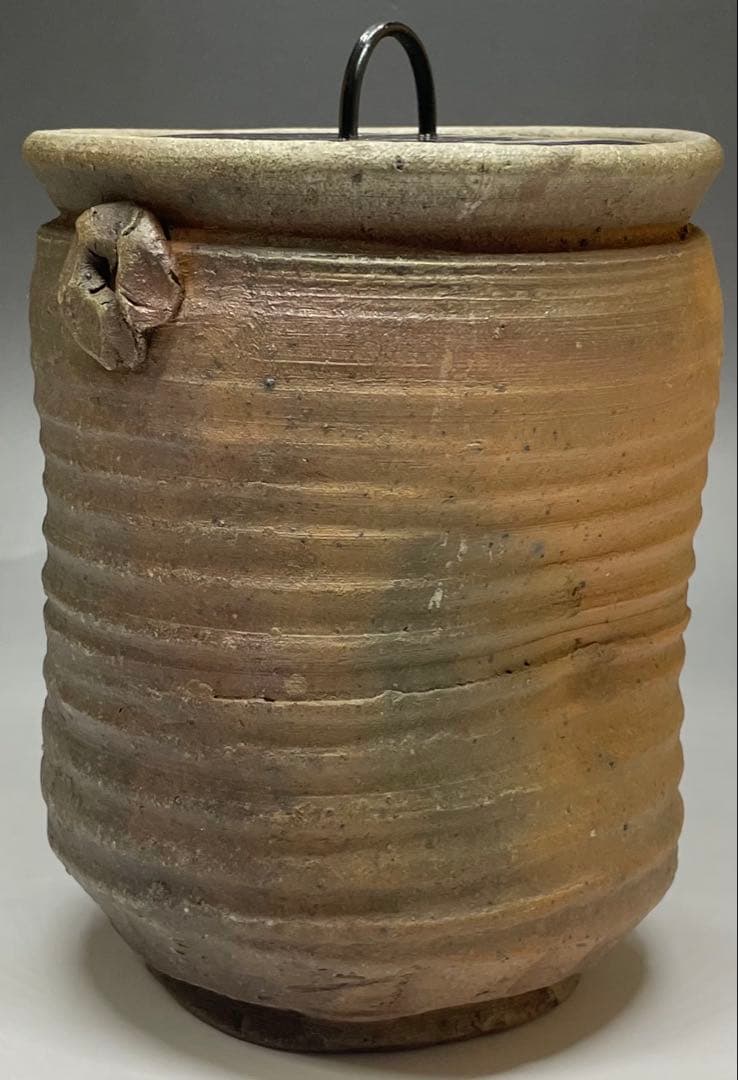 古備前　桂又三郎織　輪耳種壺水指　江戸末期　Y441