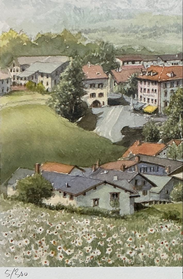 絵画・版画・リトグラフ・織田義郎・スイス・サンタマリアV.M・アルプス・世界遺産