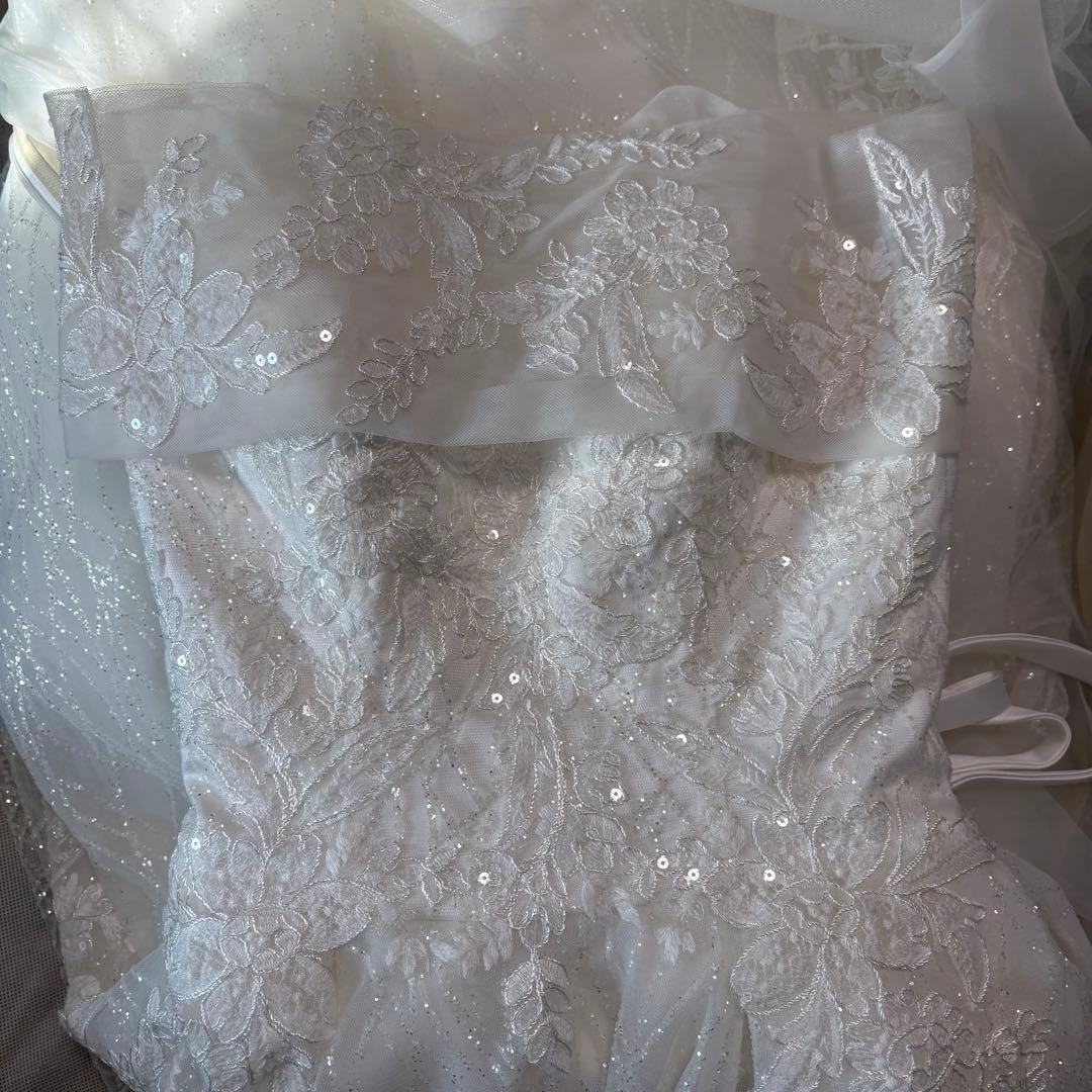 【限定セール】　ウェディングドレス　2way オフショルダー　ビスチェ　パニエ付