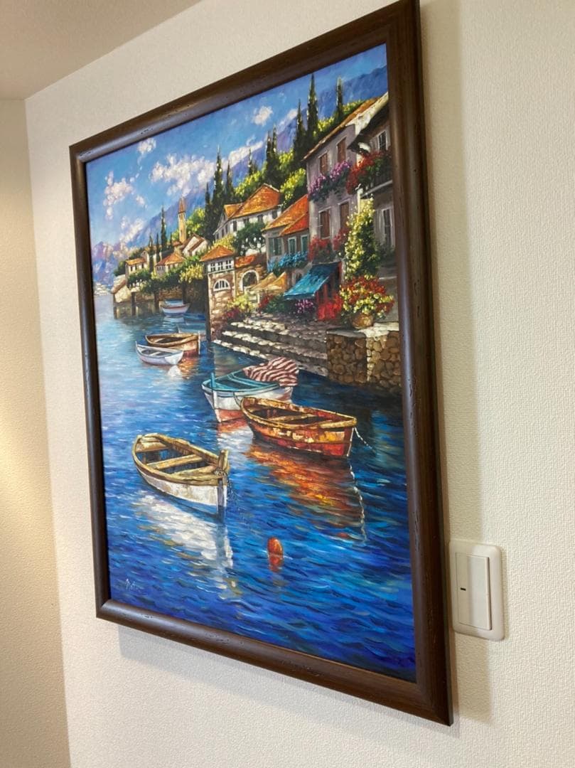 ドイツのとある港町の風景画（油絵肉筆画）（725×910）