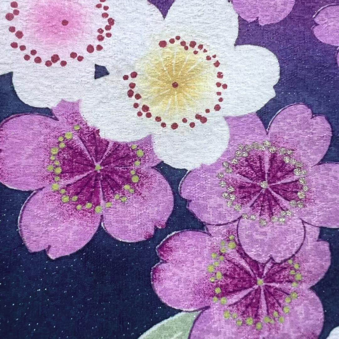 【美品】 振袖 正絹 古典柄 ラメ 桜 単品 成人式 緑 *160 ●