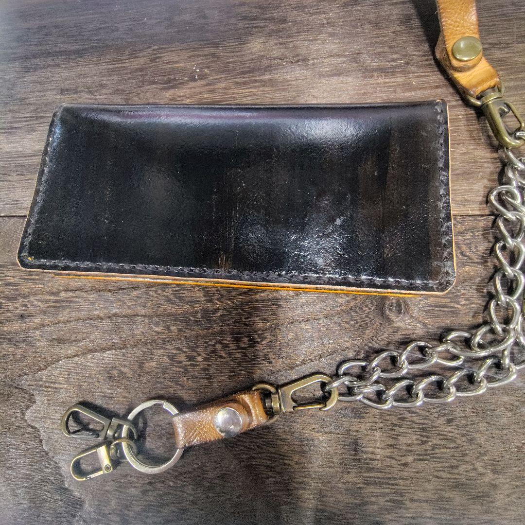 トラッカーウォレット ロング 手染め 黒っぽい焦げ茶